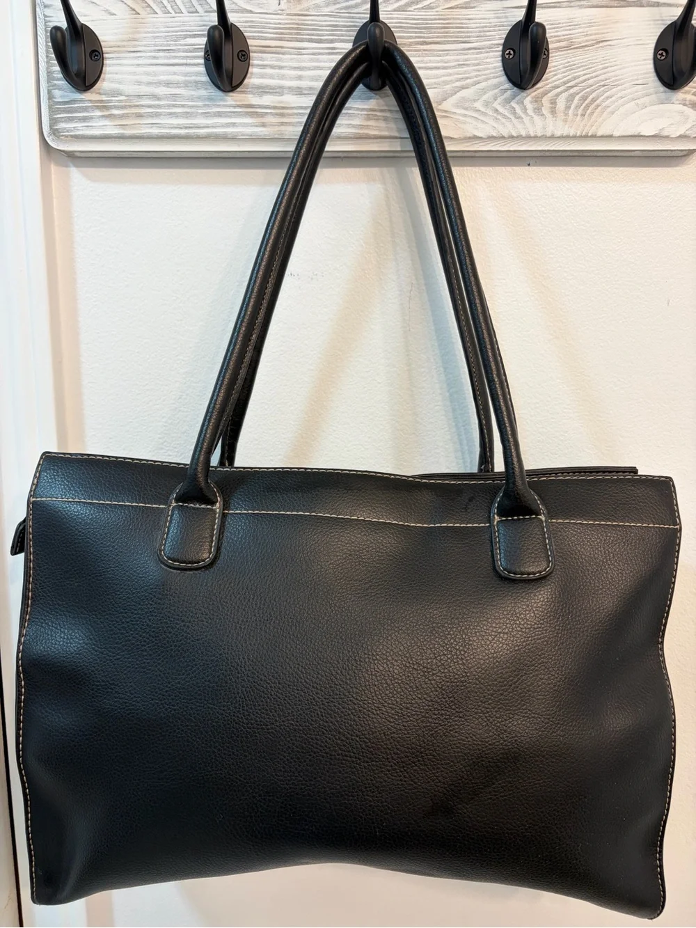 NWOT Liz Claiborne Black Leather Tote with White 'A' Accent